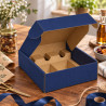 Cofanetto porta 3 bottiglie distese in cartone cannetè blu con separatori 28x34x9 cm