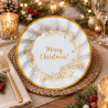 Piatti di carta natalizi Christmas Gold Ø 20 cm bianchi e oro con bordo ondulato, confezione da 8 Big Party