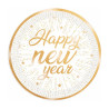 Piatti di carta Capodanno Happy New Year Gold Ø 22 cm bianchi e oro, confezione da 6 Big Party