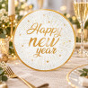 Piatti di carta Capodanno Happy New Year Gold Ø 18 cm bianchi e oro, confezione da 6 Big Party
