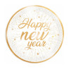 Piatti di carta Capodanno Happy New Year Gold Ø 18 cm bianchi e oro, confezione da 6 Big Party