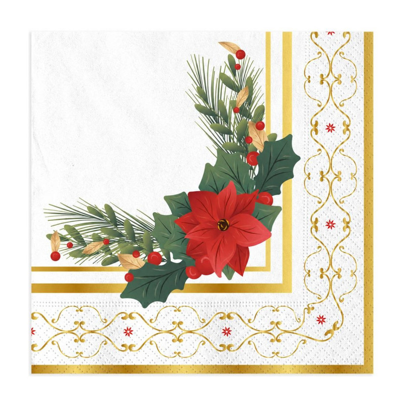 Tovaglioli di carta natalizi Glam Christmas 33 x 33 cm con stella di Natale e decori oro, confezione da 16 Big Party