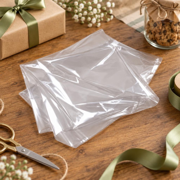 Fogli di cellophane trasparente 100x130 cm per cesti, panettoni e fiori, confezione da 25 CWR